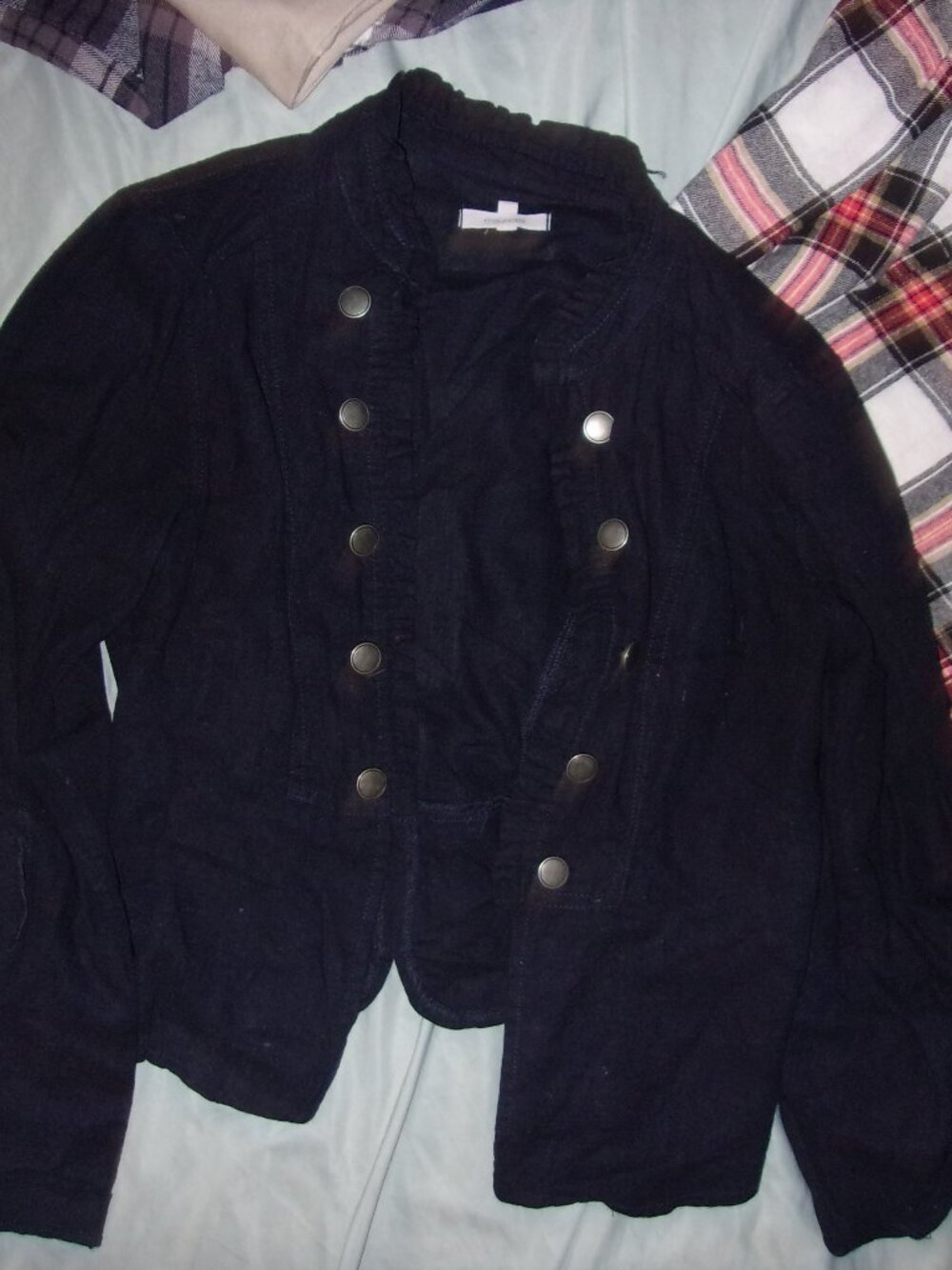 linen size small womens coat jacket navy blue coverup cover up